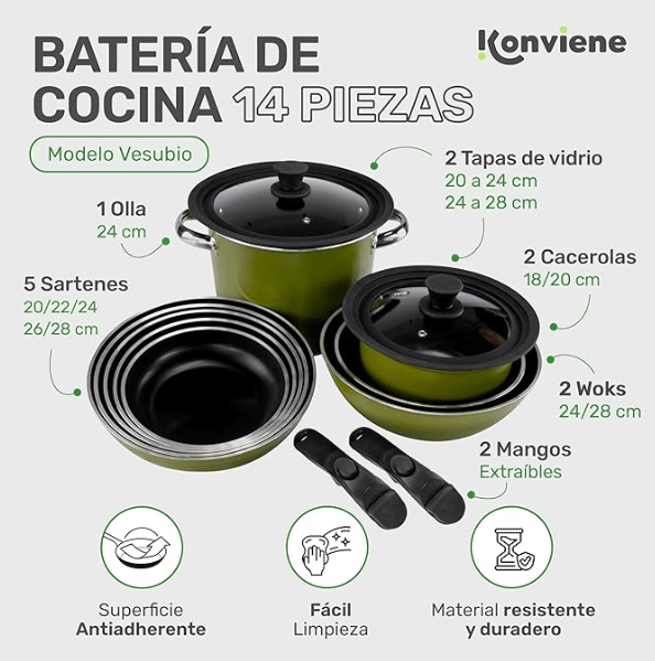 Batería de Cocina 14 Piezas - Konviene