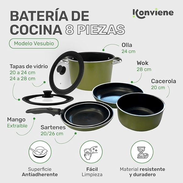 Batería de Cocina 8 Piezas - Konviene