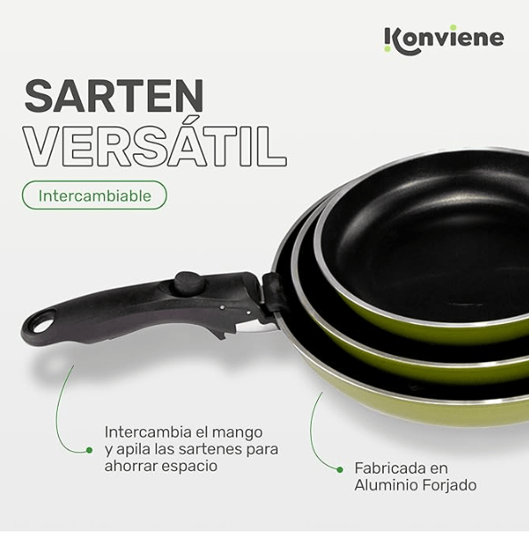 Juego de 3 Sartenes Antiadherentes - Konviene