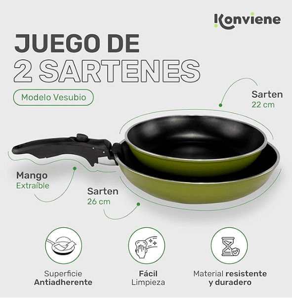 Juego de 2 Sartenes Antiadherentes - Konviene